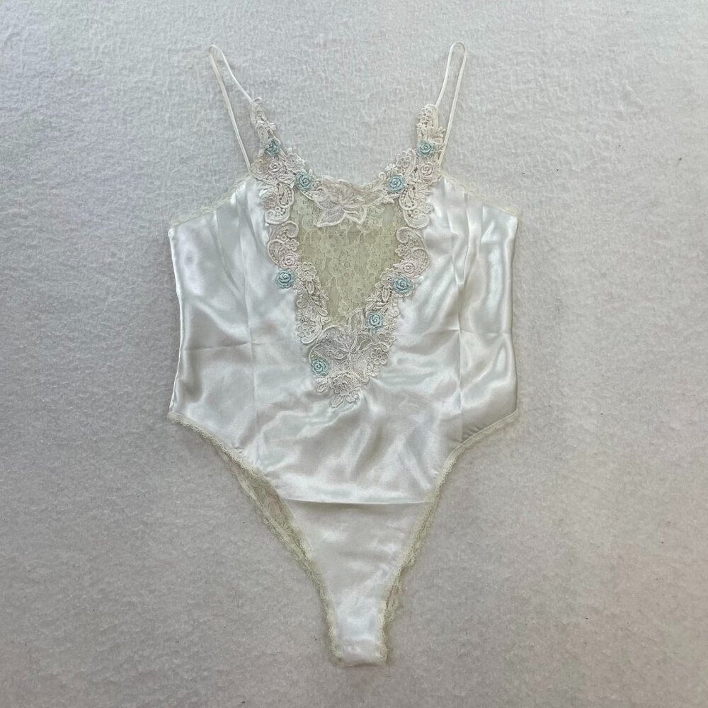 Vintage Ivory Floral French Cut Teddy Soft Girl Angelcore Bridal Lingerie
